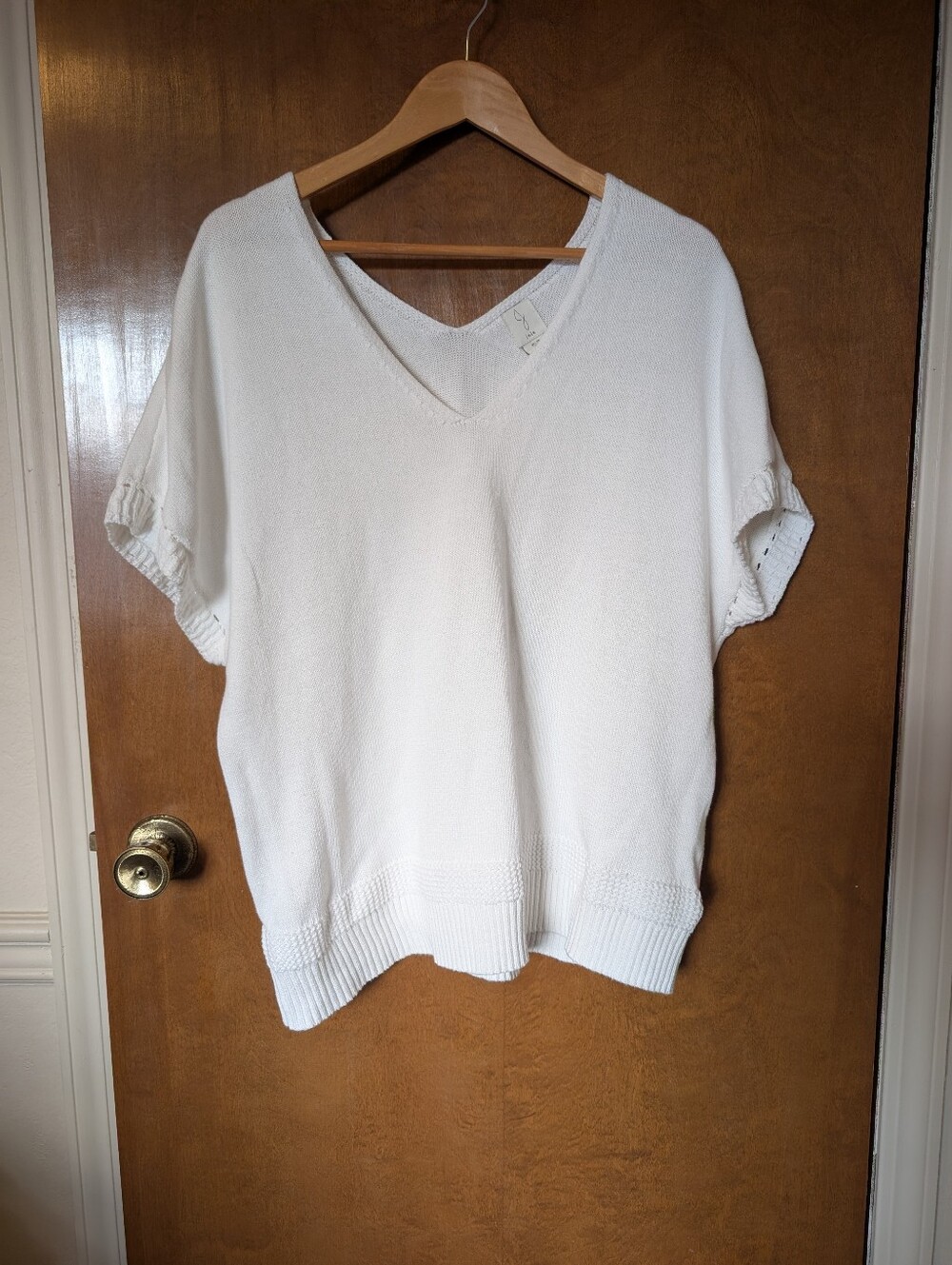 Joie White Cotton Cap Sleeve V-neck Knit Sweater